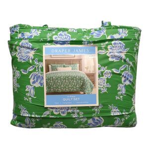 Draper James 4-Piece Reversible Cotton/Polyester Quilt Set, King - Floral Green